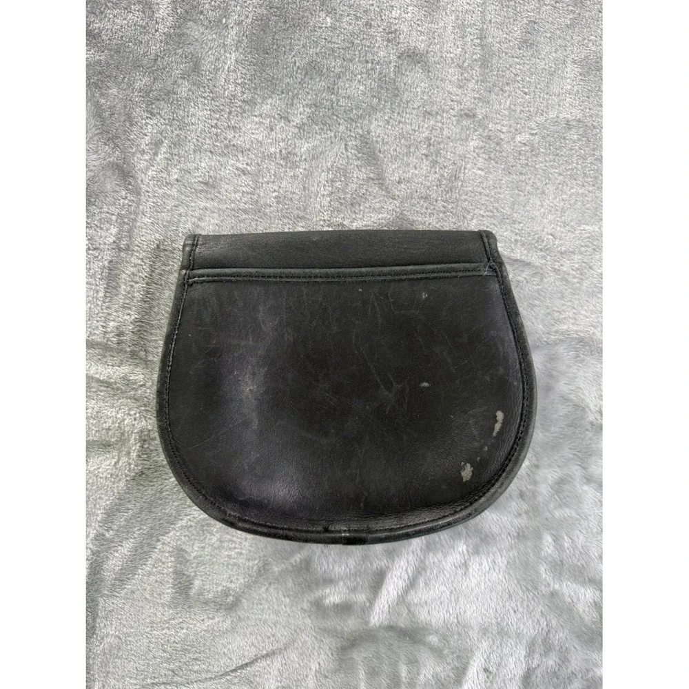 Vintage Coach Black Glove Tanned Leather Saddle Bag Crossbody Handbag Brass